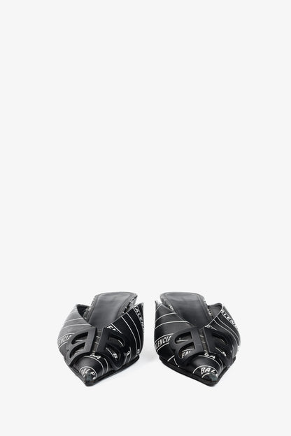 Balenciaga Black & White Logo-Printed BB Knife Mules