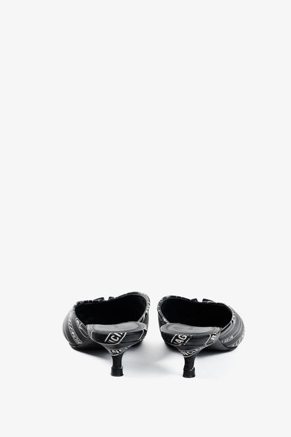 Balenciaga Black & White Logo-Printed BB Knife Mules