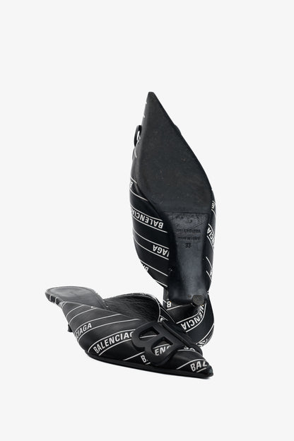 Balenciaga Black & White Logo-Printed BB Knife Mules
