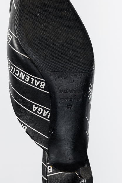 Balenciaga Black & White Logo-Printed BB Knife Mules