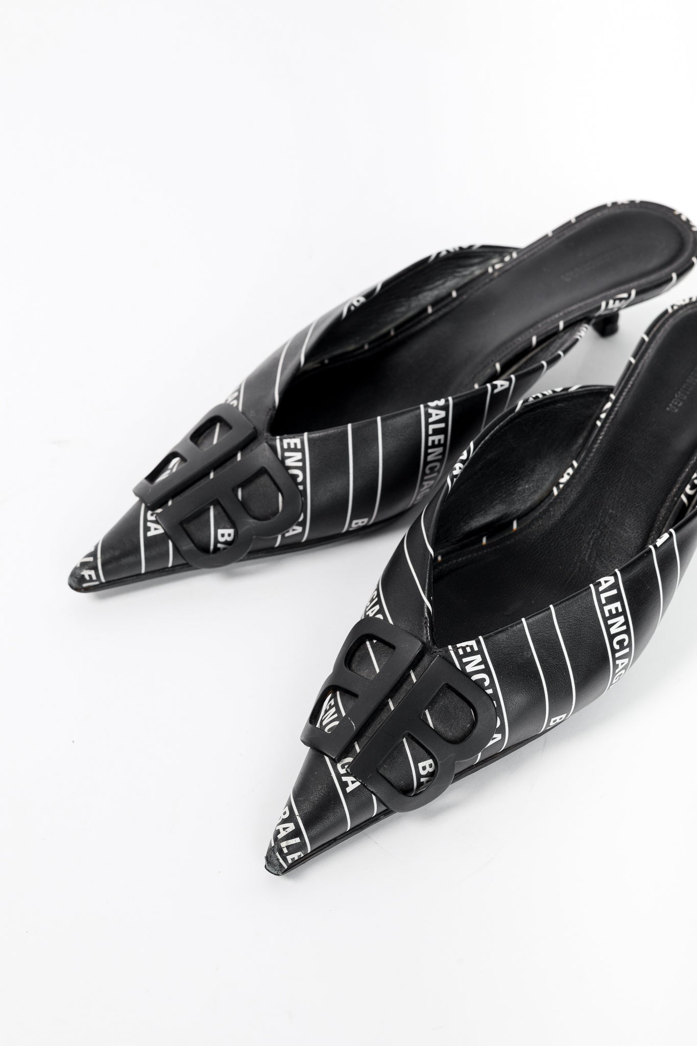Balenciaga Black & White Logo-Printed BB Knife Mules
