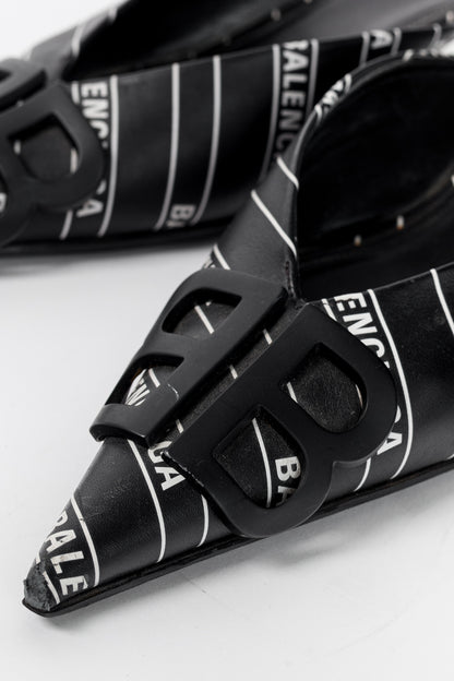 Balenciaga Black & White Logo-Printed BB Knife Mules