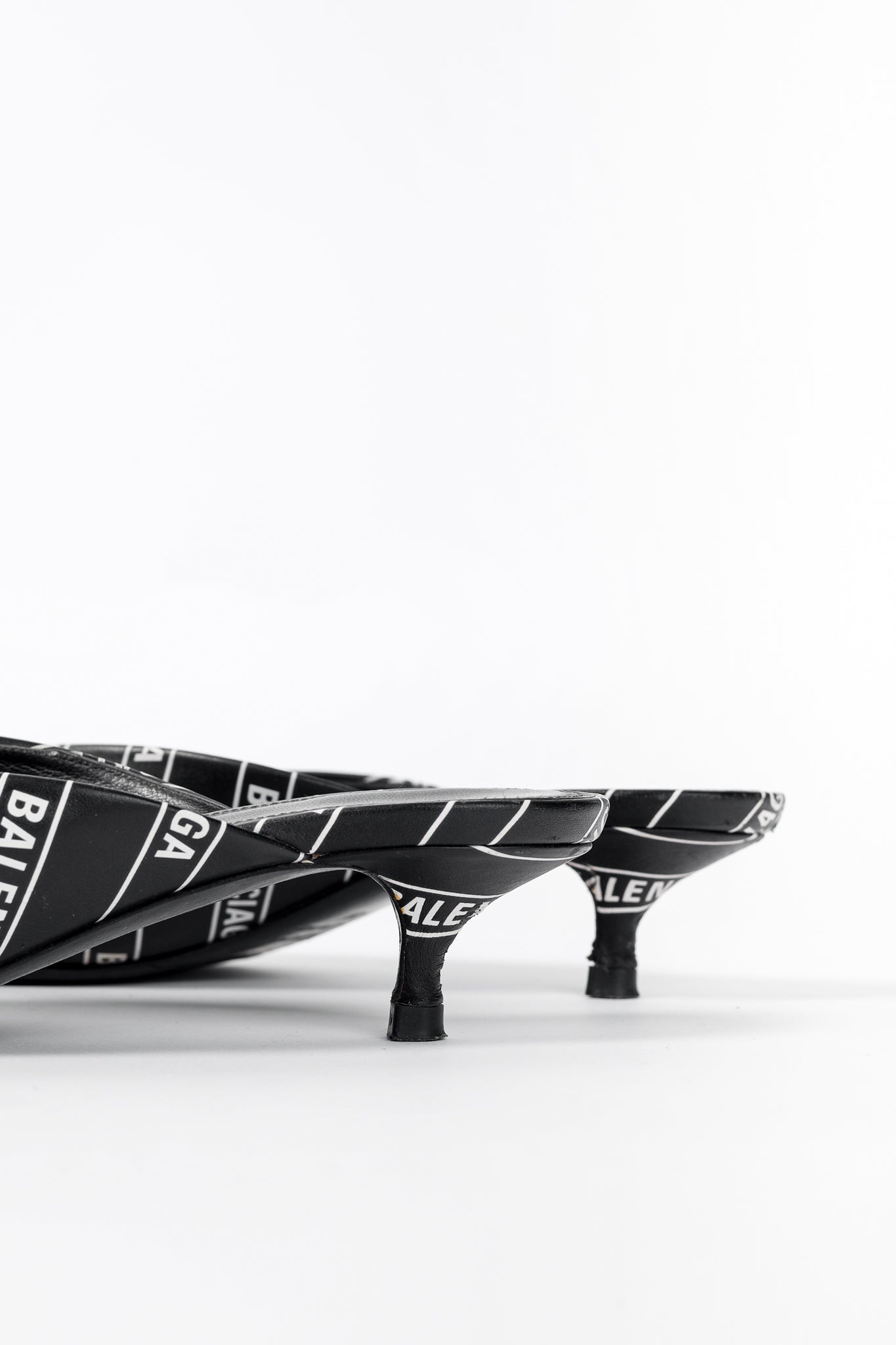 Balenciaga Black & White Logo-Printed BB Knife Mules