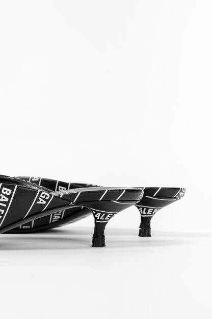 Balenciaga Black & White Logo-Printed BB Knife Mules