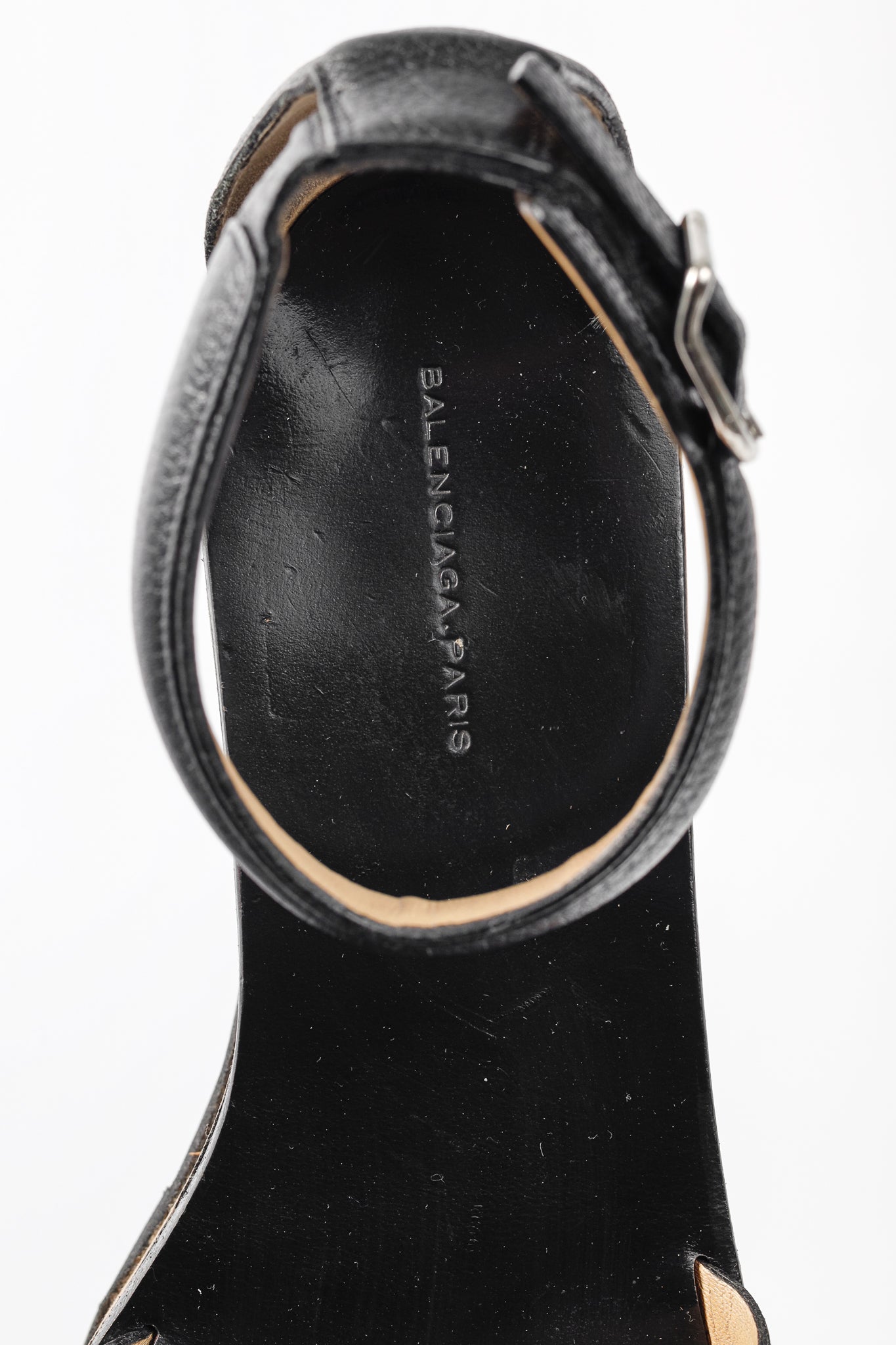 Balenciaga Black Pebbled Leather Ankle-Strap Flatform Sandals