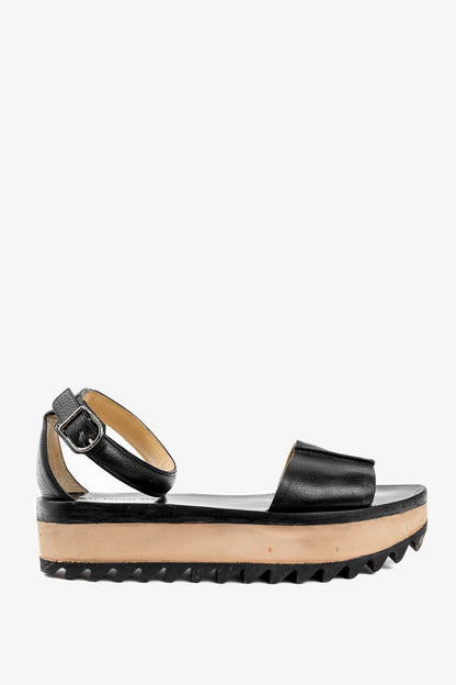 Balenciaga Black Pebbled Leather Ankle-Strap Flatform Sandals
