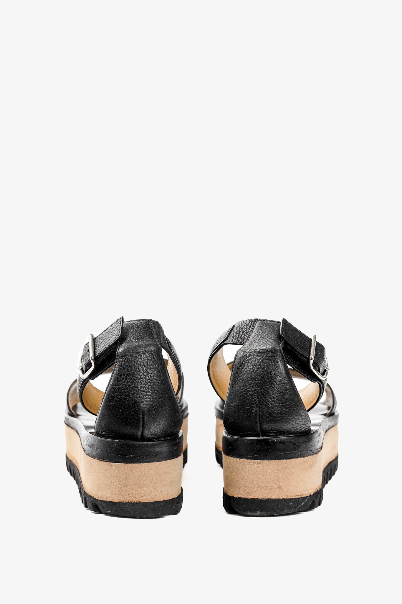 Balenciaga Black Pebbled Leather Ankle-Strap Flatform Sandals