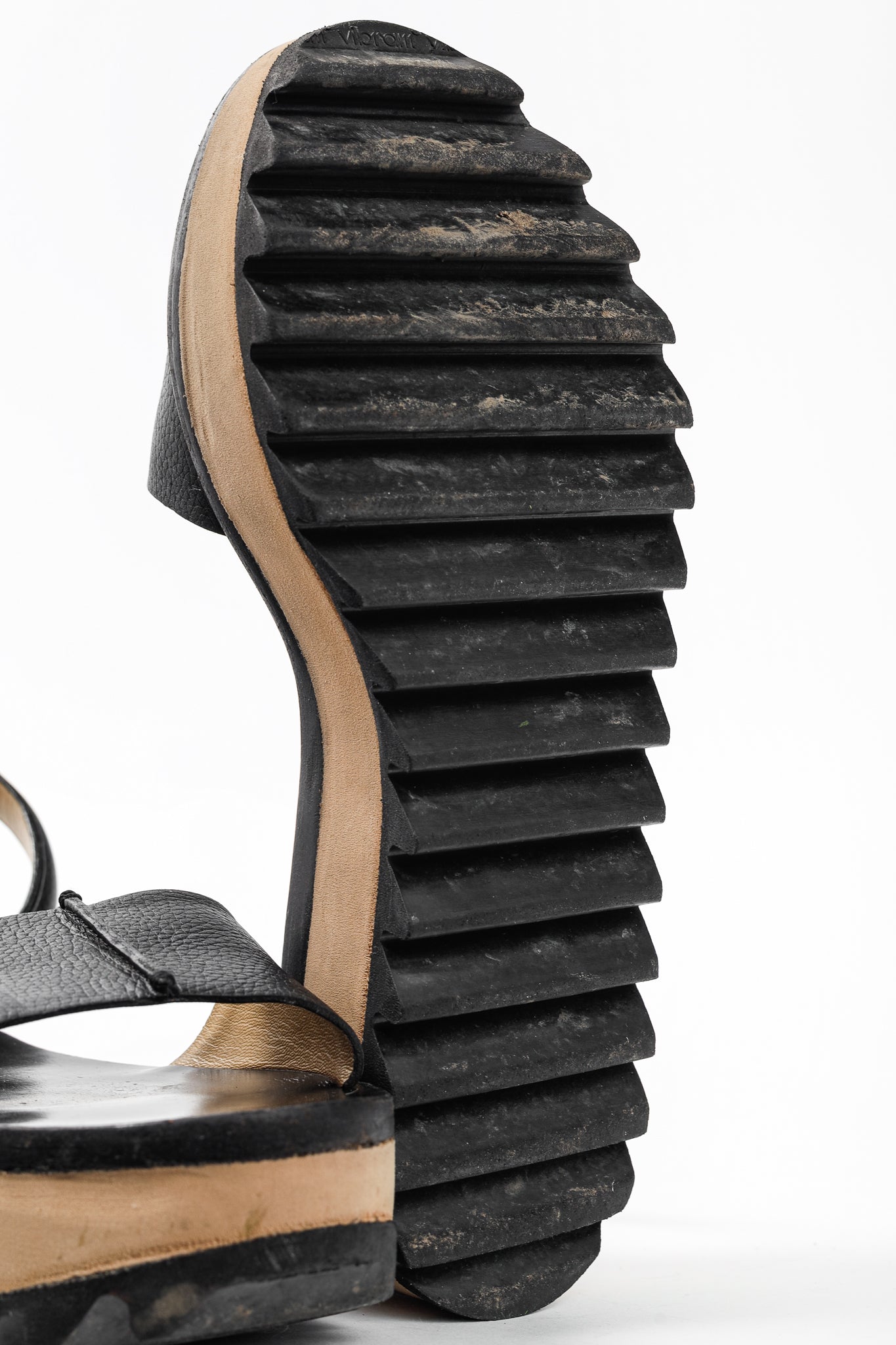 Balenciaga Black Pebbled Leather Ankle-Strap Flatform Sandals