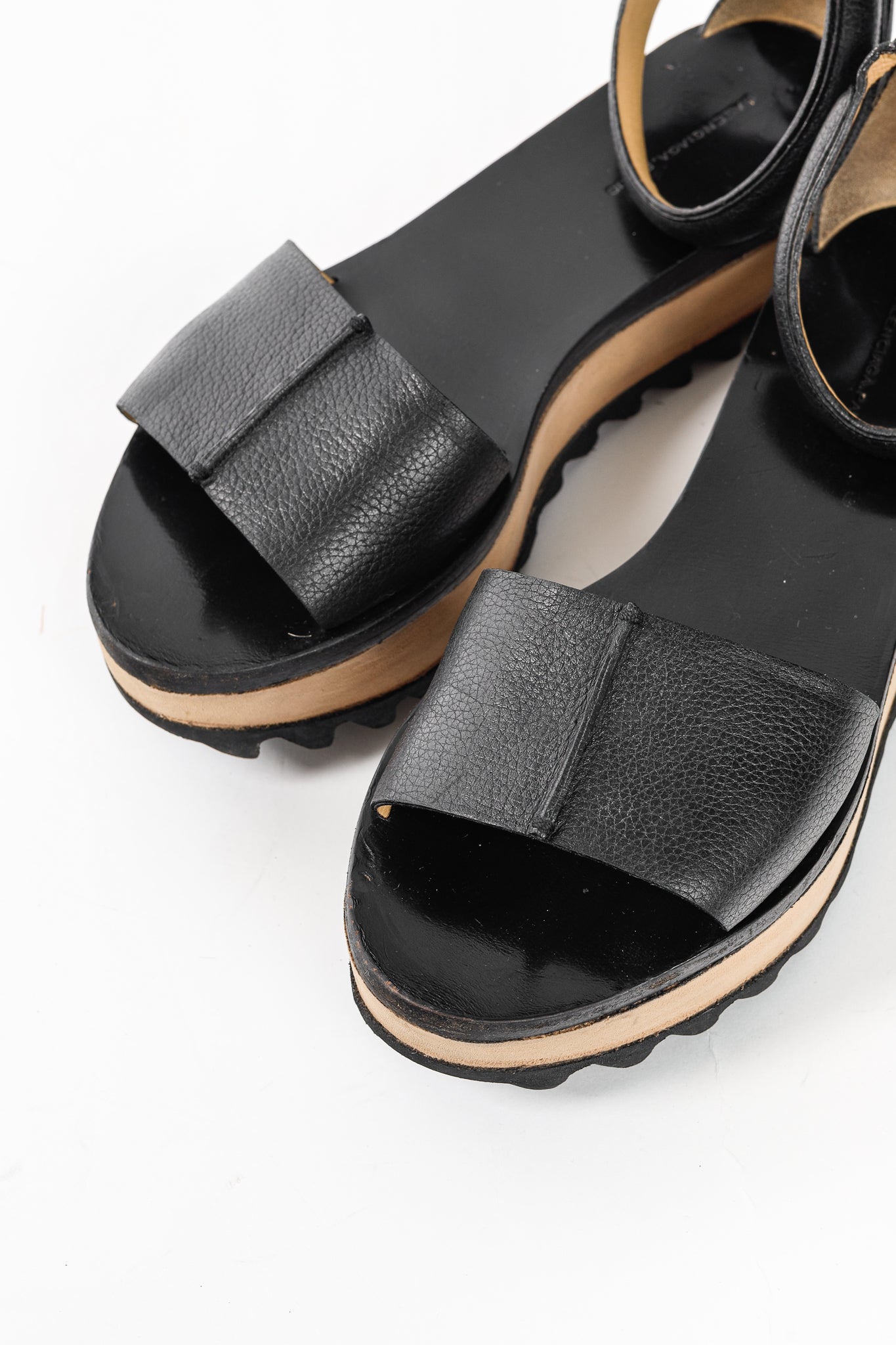 Balenciaga Black Pebbled Leather Ankle-Strap Flatform Sandals