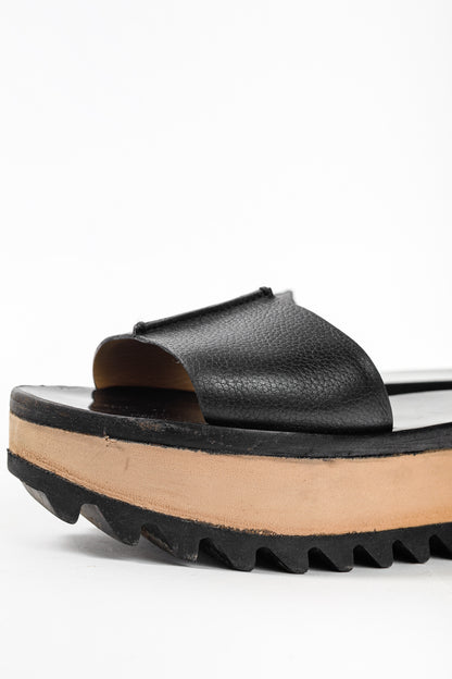 Balenciaga Black Pebbled Leather Ankle-Strap Flatform Sandals