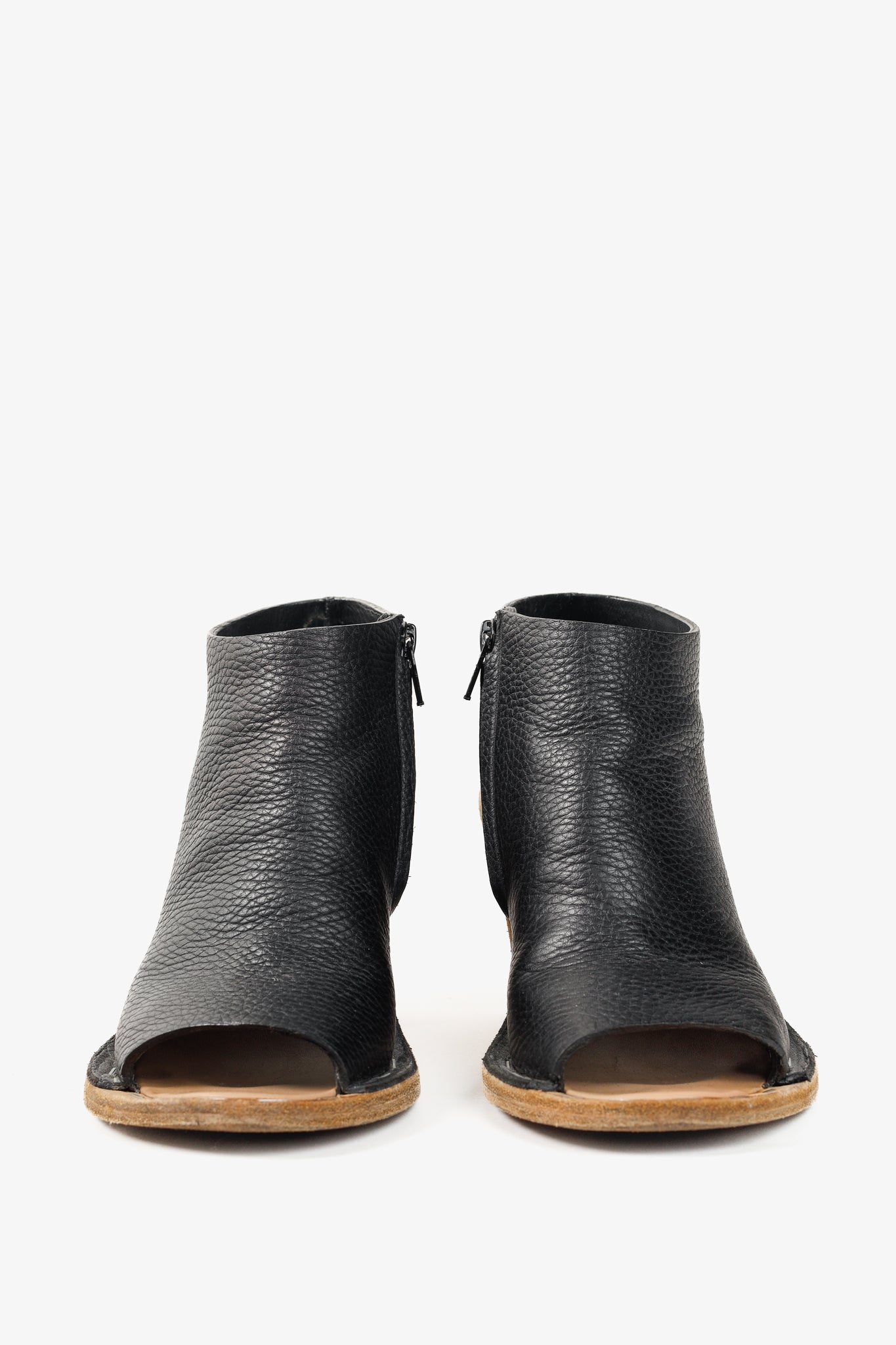 Balenciaga Black Pebbled-Leather Peep-Toe Sandals