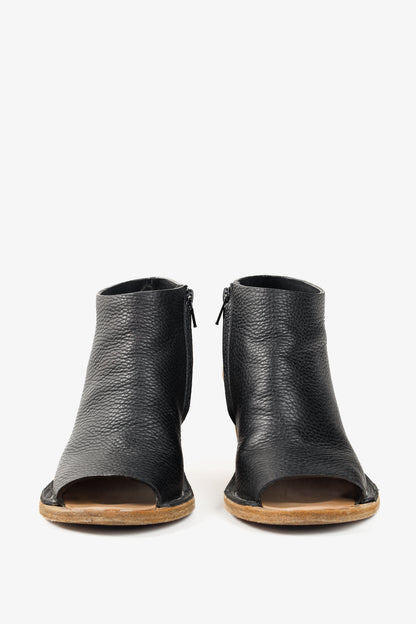 Balenciaga Black Pebbled-Leather Peep-Toe Sandals