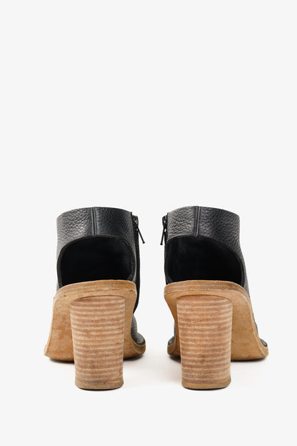Balenciaga Black Pebbled-Leather Peep-Toe Sandals