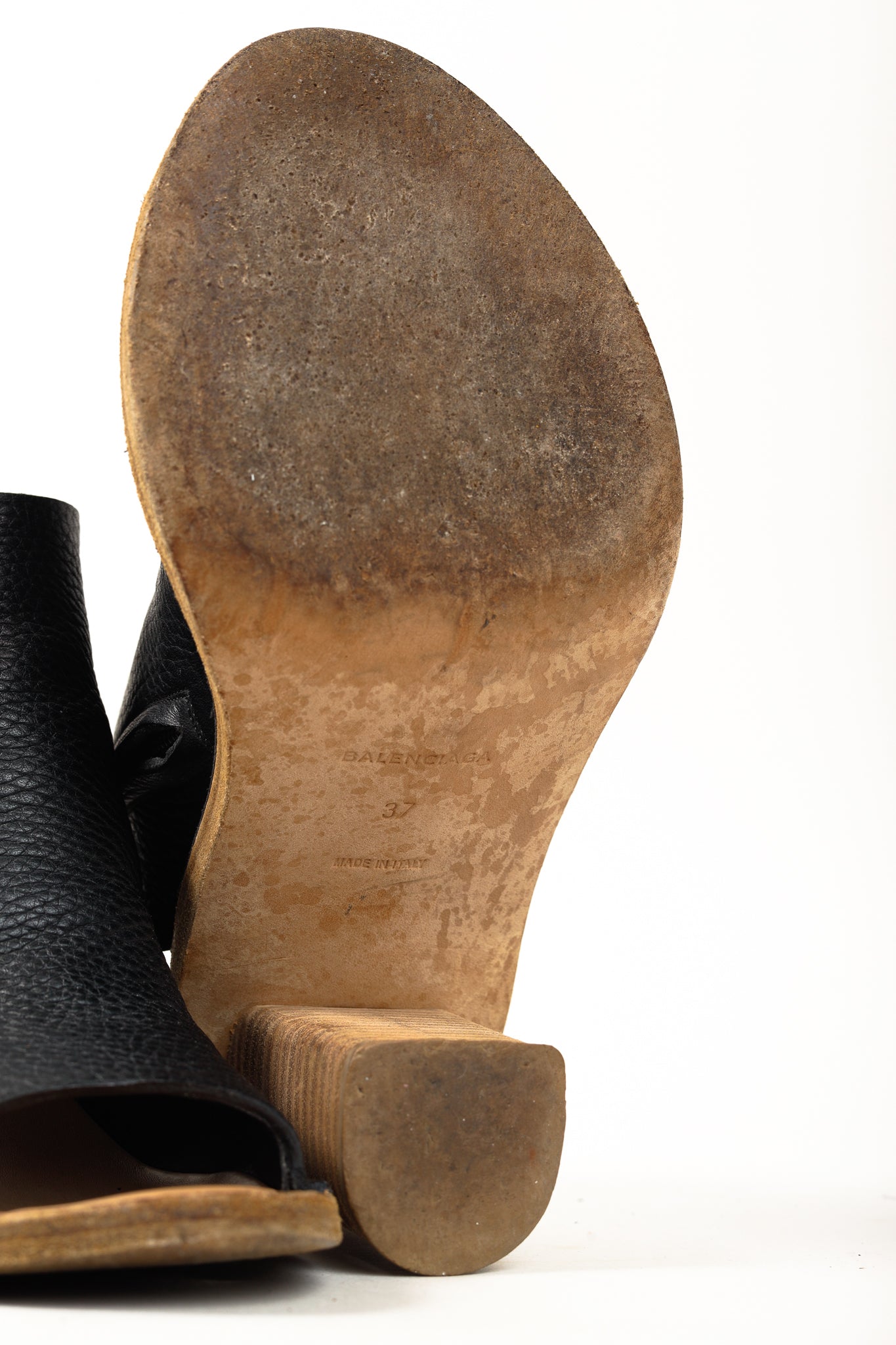 Balenciaga Black Pebbled-Leather Peep-Toe Sandals