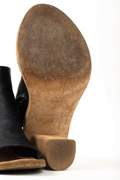 Balenciaga Black Pebbled-Leather Peep-Toe Sandals