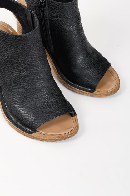 Balenciaga Black Pebbled-Leather Peep-Toe Sandals