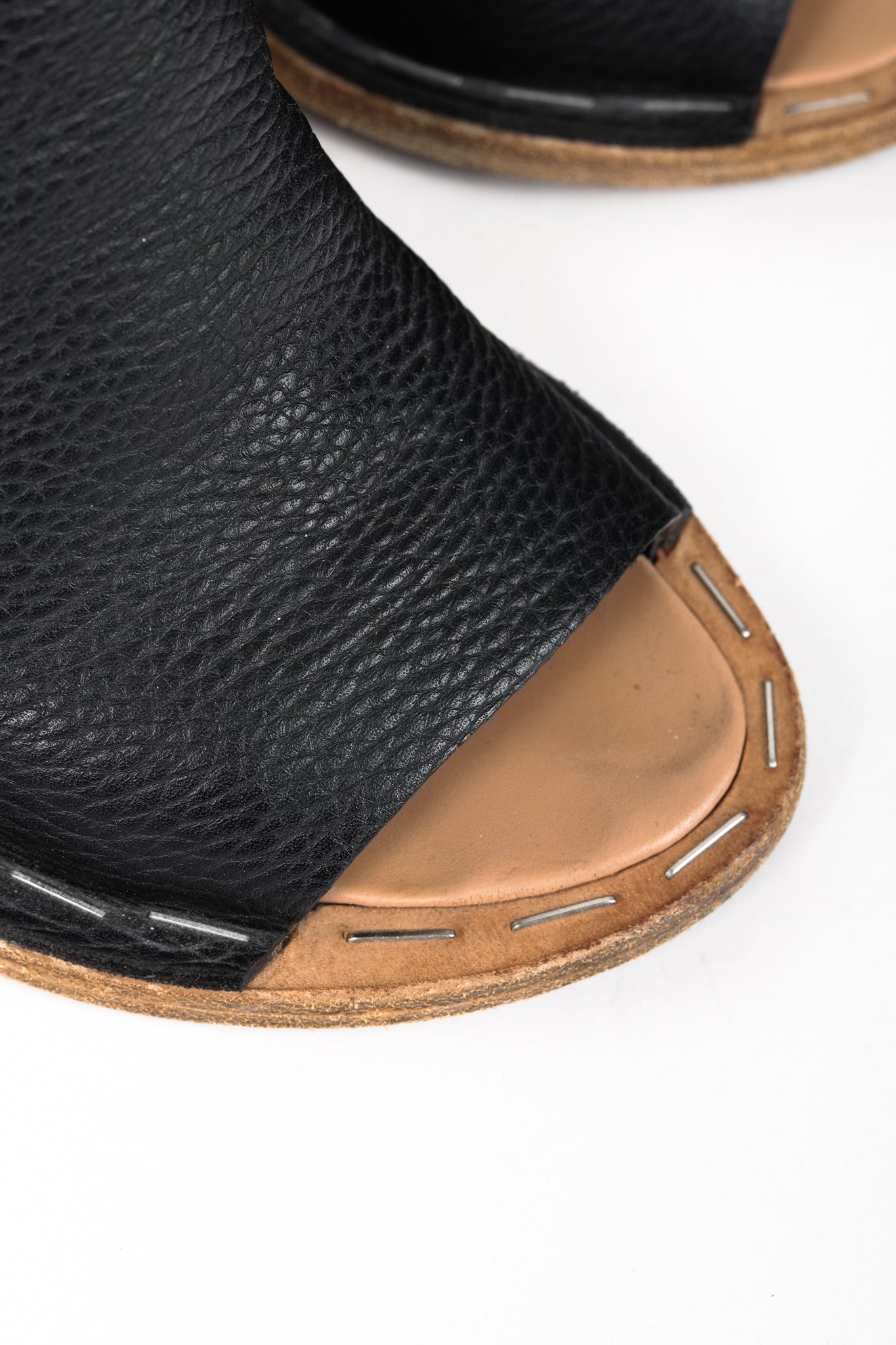 Balenciaga Black Pebbled-Leather Peep-Toe Sandals