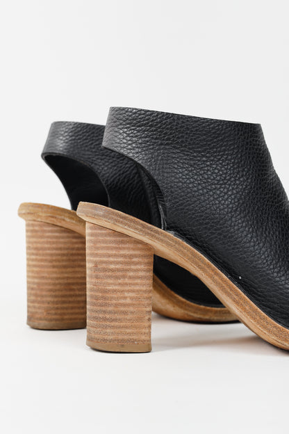 Balenciaga Black Pebbled-Leather Peep-Toe Sandals