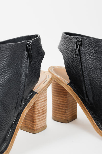 Balenciaga Black Pebbled-Leather Peep-Toe Sandals