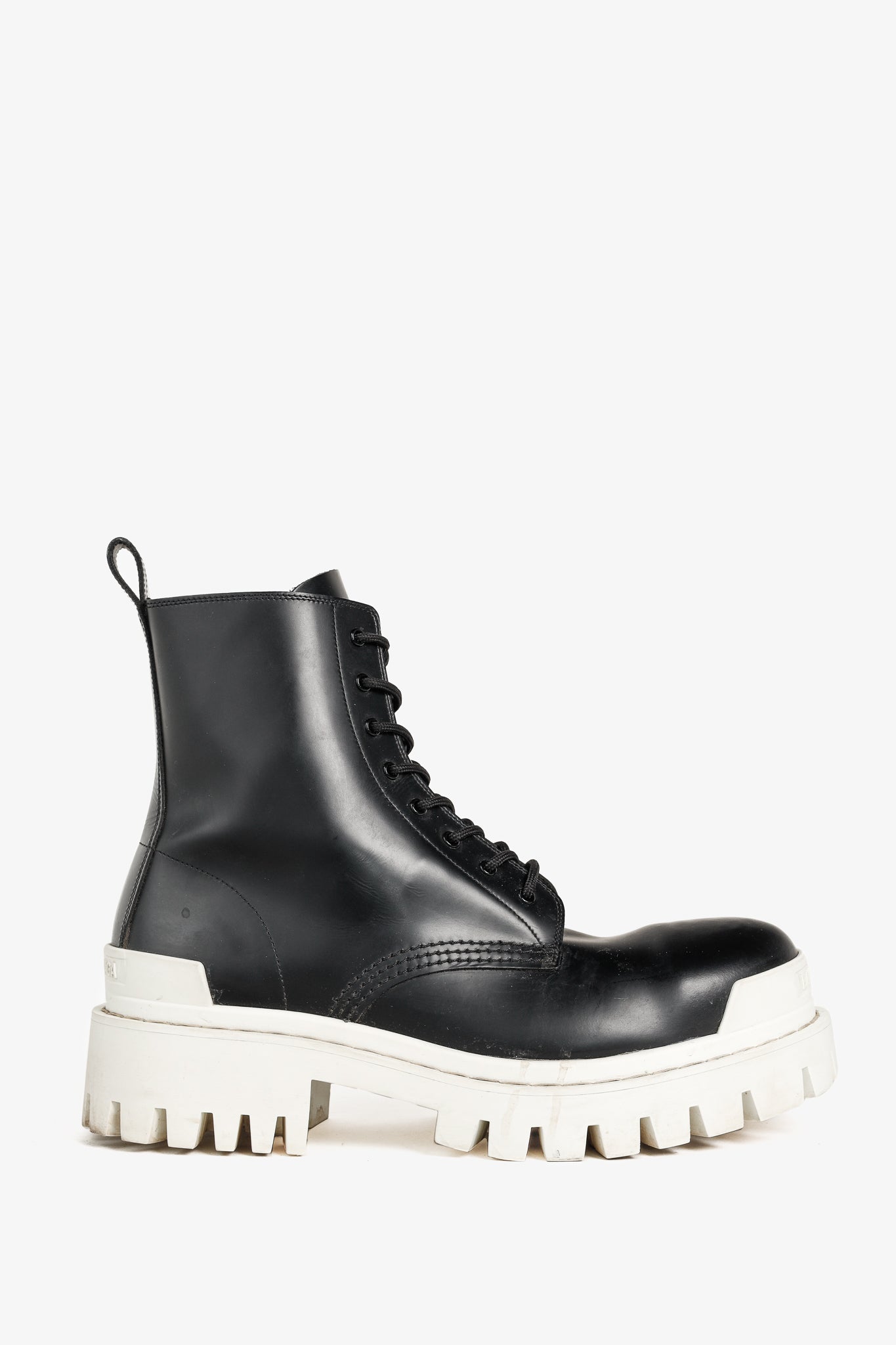Balenciaga Strike 'Black White' Chunky Lace-Up Leather Boots