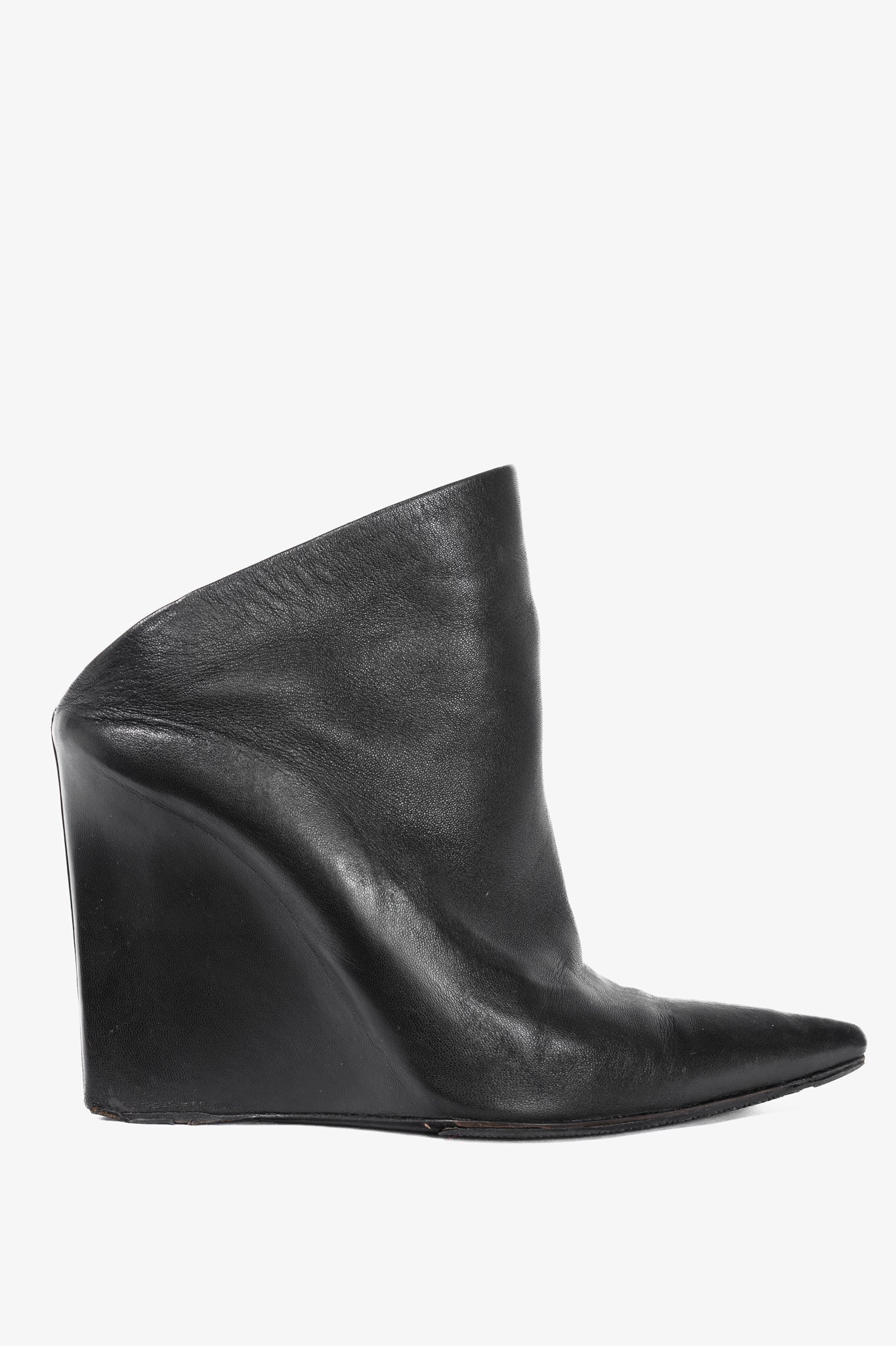 Balenciaga Black Leather Pointed-Toe Wedge Mules
