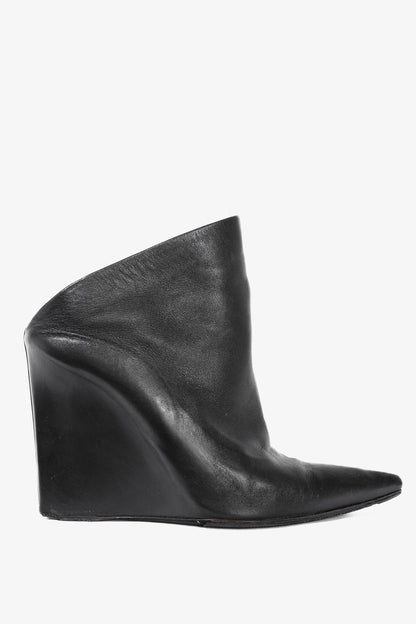 Balenciaga Black Leather Pointed-Toe Wedge Mules