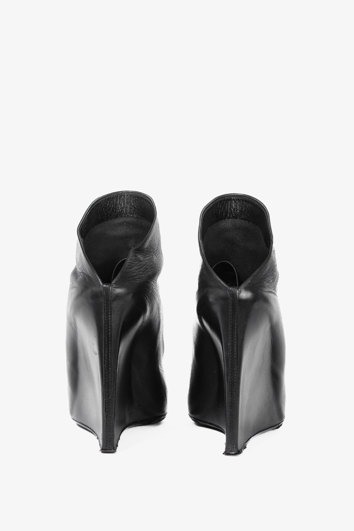 Balenciaga Black Leather Pointed-Toe Wedge Mules