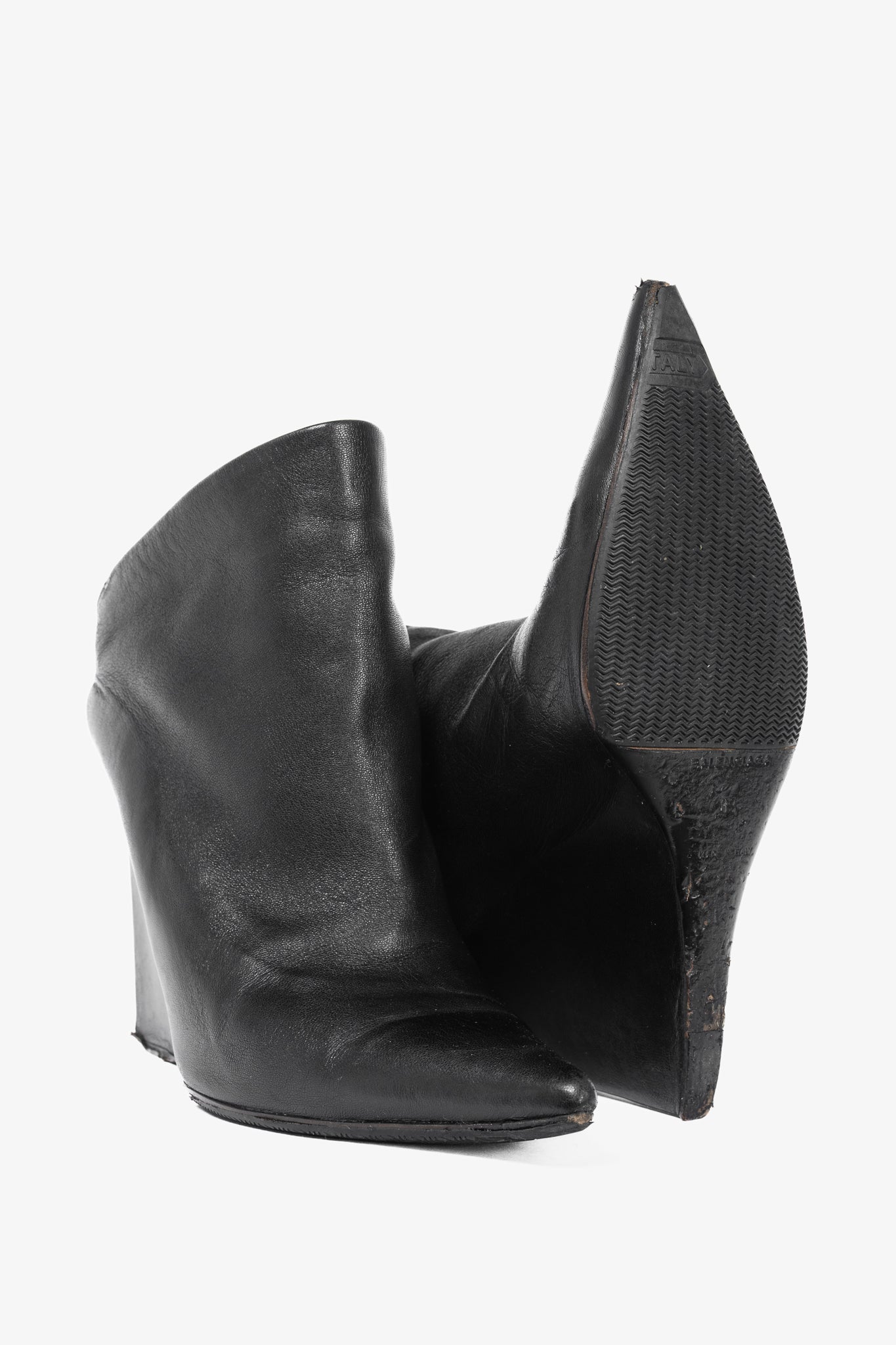 Balenciaga Black Leather Pointed-Toe Wedge Mules