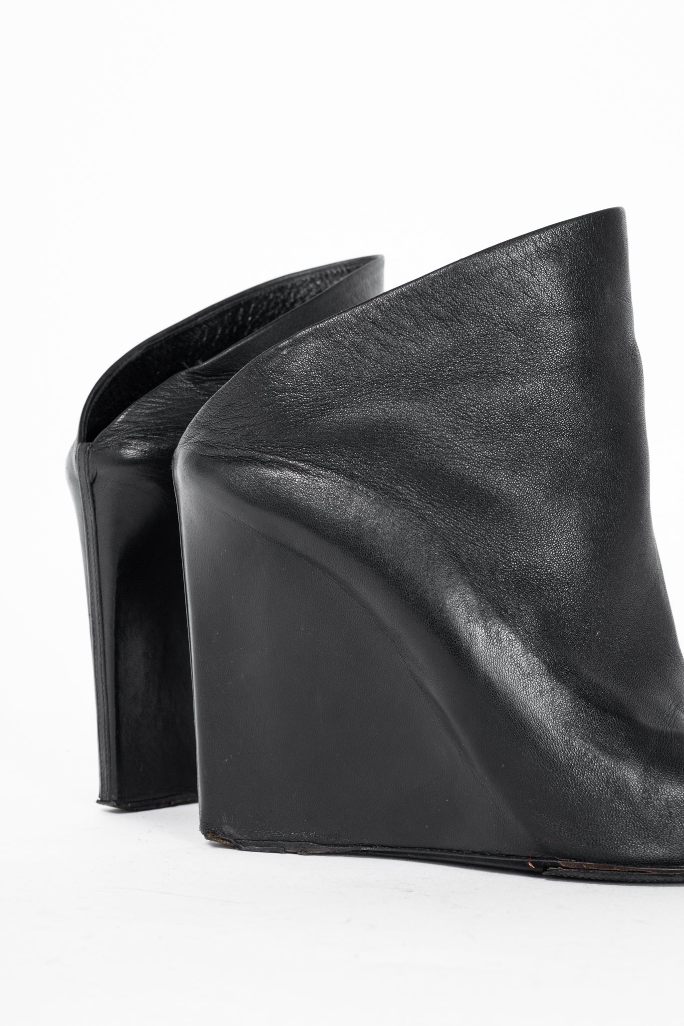 Balenciaga Black Leather Pointed-Toe Wedge Mules