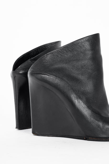 Balenciaga Black Leather Pointed-Toe Wedge Mules