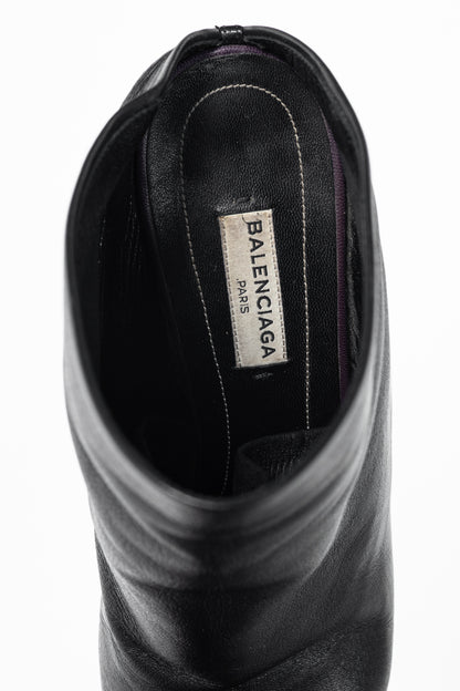 Balenciaga Black Leather Pointed-Toe Wedge Mules