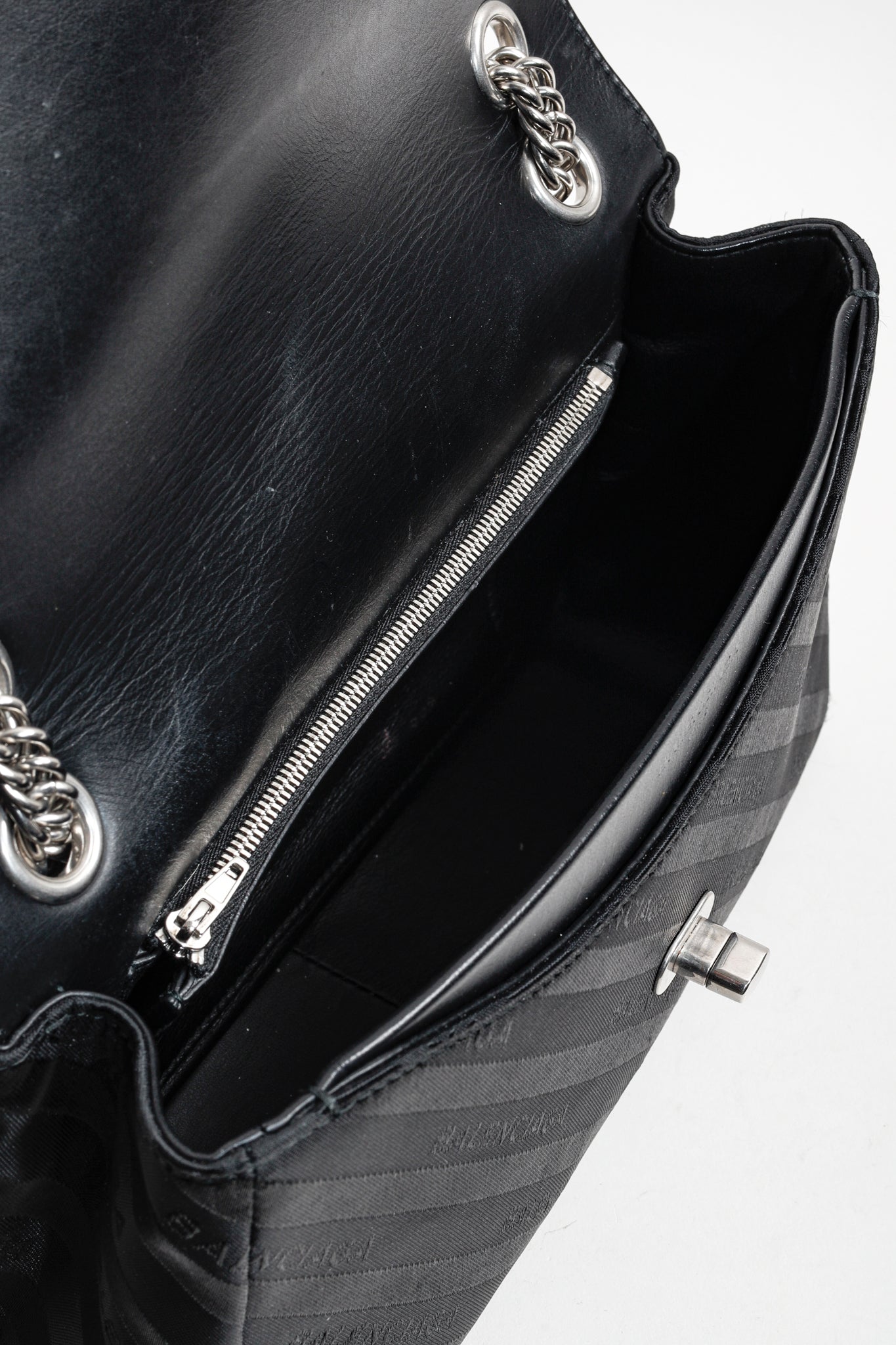 Balenciaga Black Satin Diagonal Logo S Lock Round Shoulder Bag