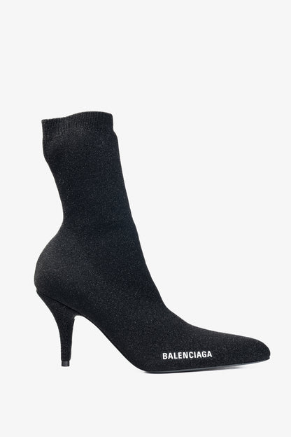 Balenciaga Knife 80 Black Glittered Stretch-Knit Ankle Boots