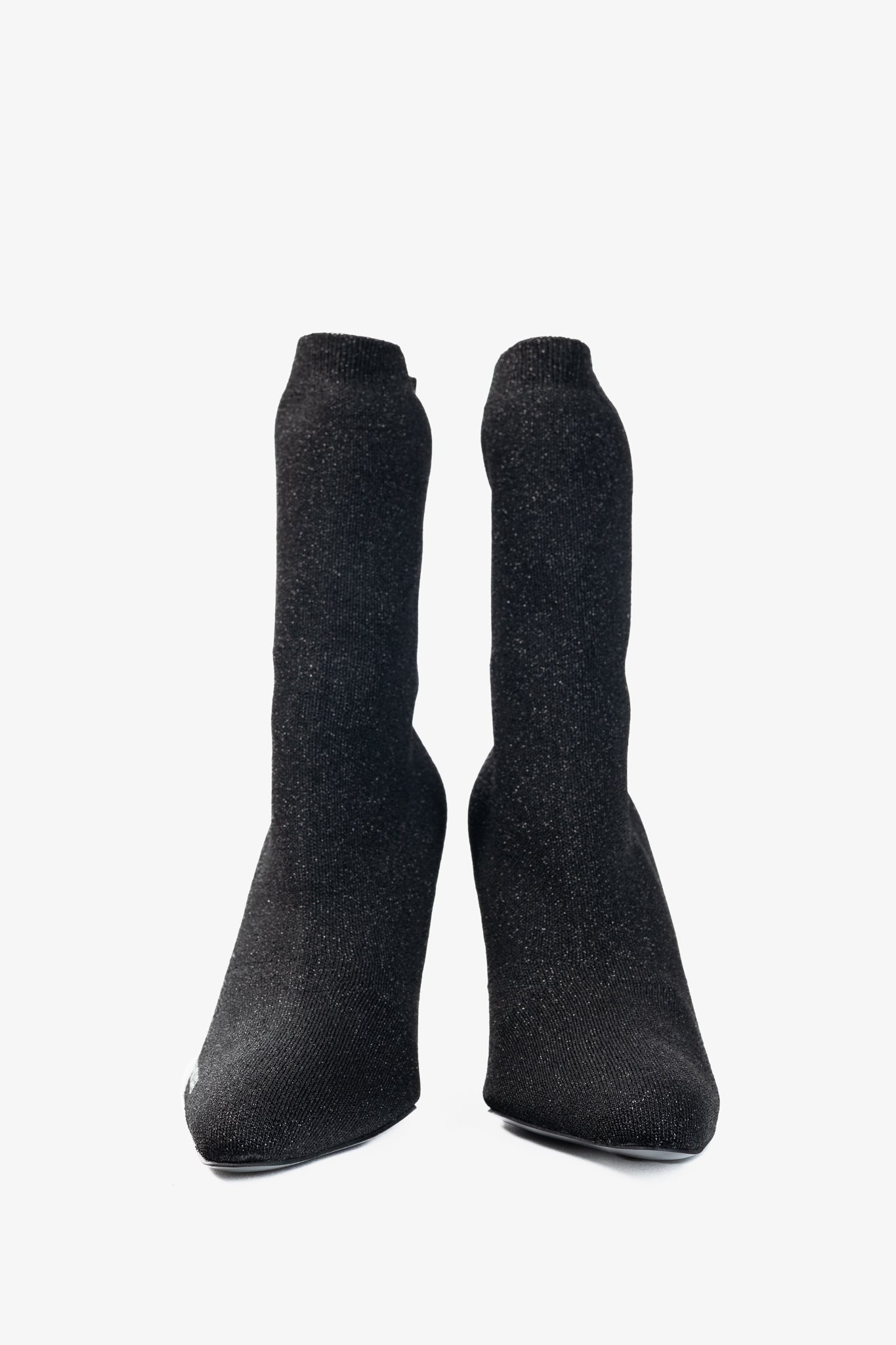 Balenciaga Knife 80 Black Glittered Stretch-Knit Ankle Boots