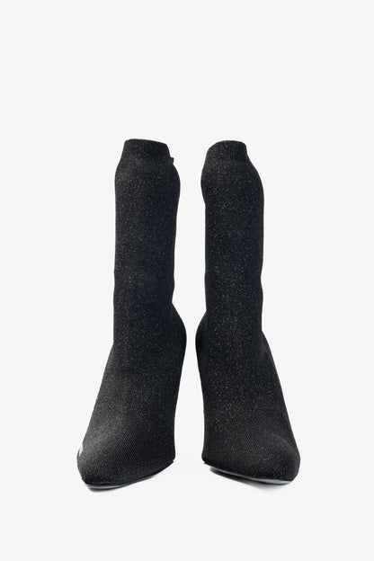 Balenciaga Knife 80 Black Glittered Stretch-Knit Ankle Boots