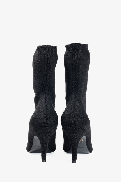 Balenciaga Knife 80 Black Glittered Stretch-Knit Ankle Boots