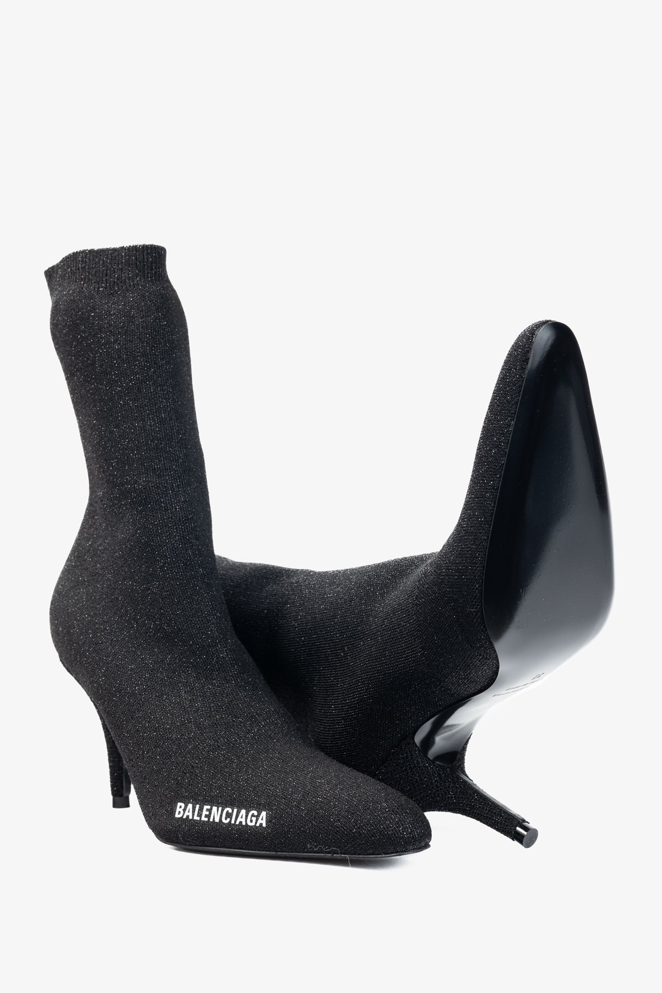 Balenciaga Knife 80 Black Glittered Stretch-Knit Ankle Boots