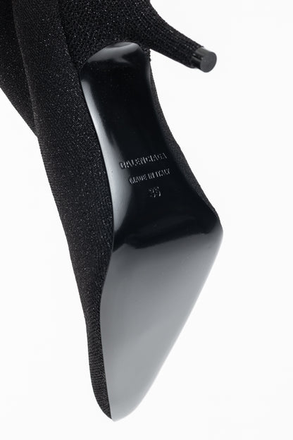 Balenciaga Knife 80 Black Glittered Stretch-Knit Ankle Boots