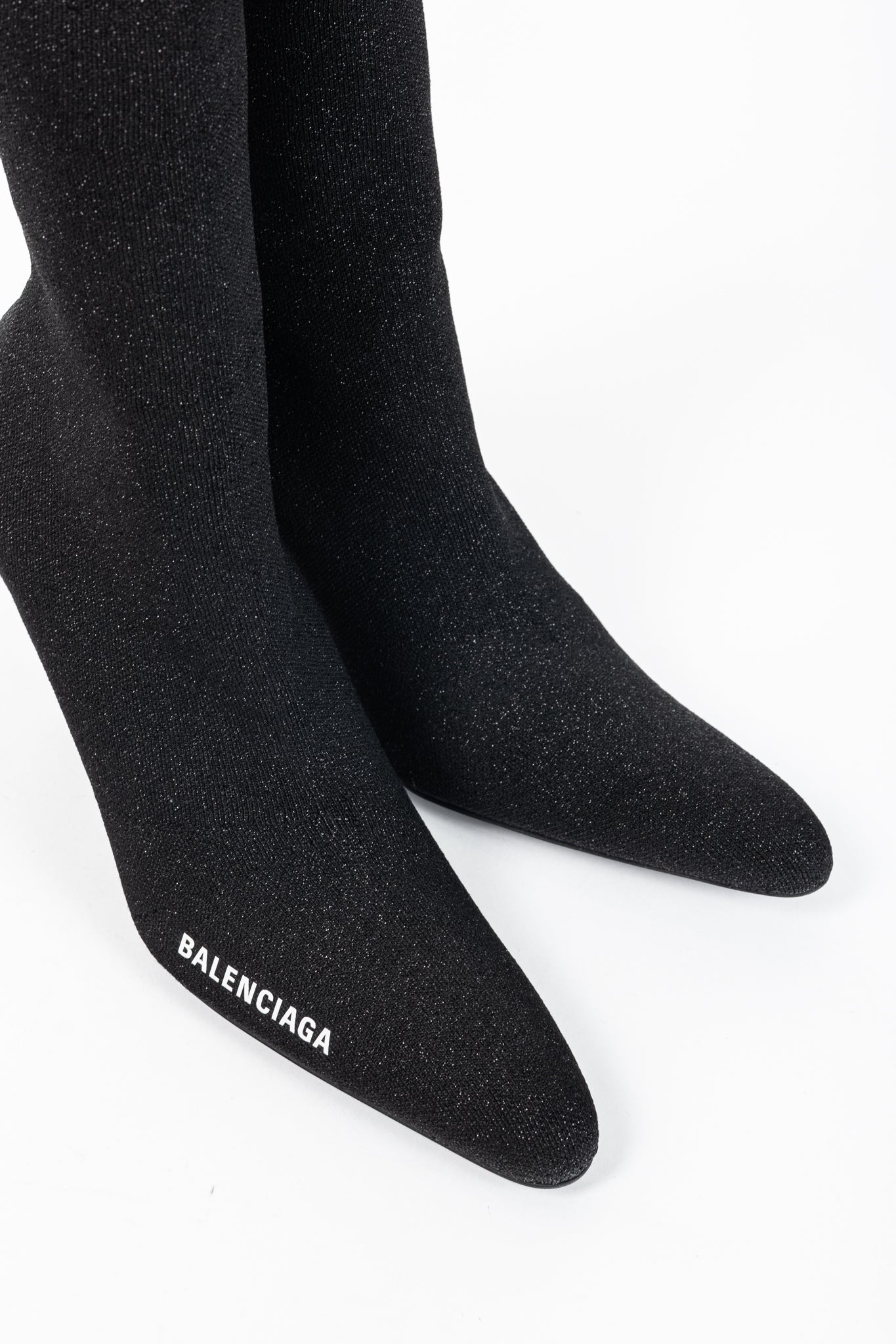 Balenciaga Knife 80 Black Glittered Stretch-Knit Ankle Boots