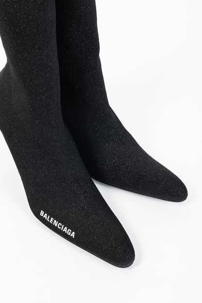Balenciaga Knife 80 Black Glittered Stretch-Knit Ankle Boots