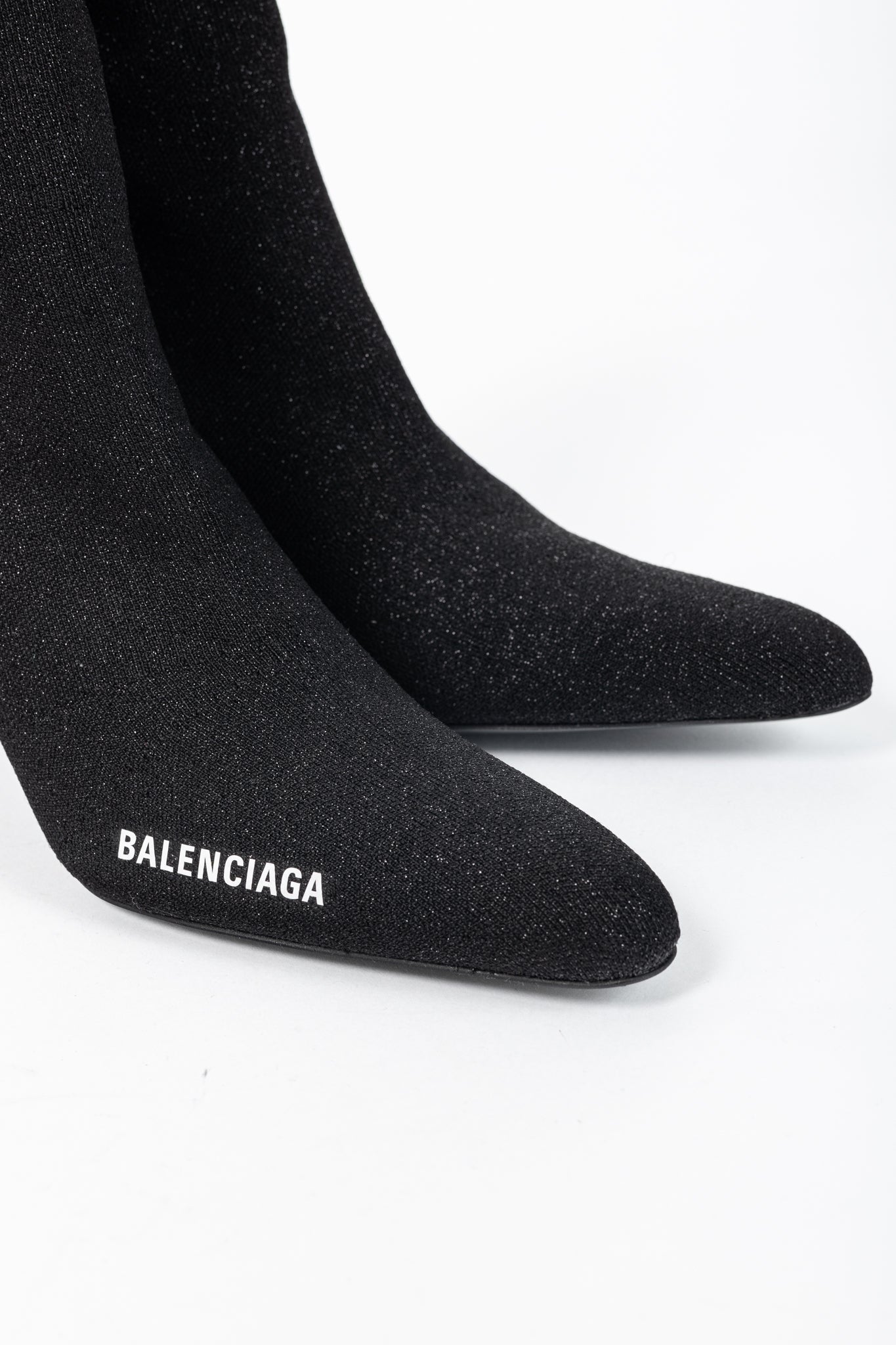 Balenciaga Knife 80 Black Glittered Stretch-Knit Ankle Boots