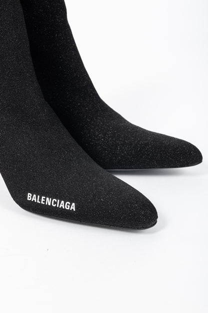 Balenciaga Knife 80 Black Glittered Stretch-Knit Ankle Boots