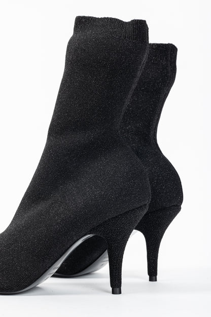 Balenciaga Knife 80 Black Glittered Stretch-Knit Ankle Boots