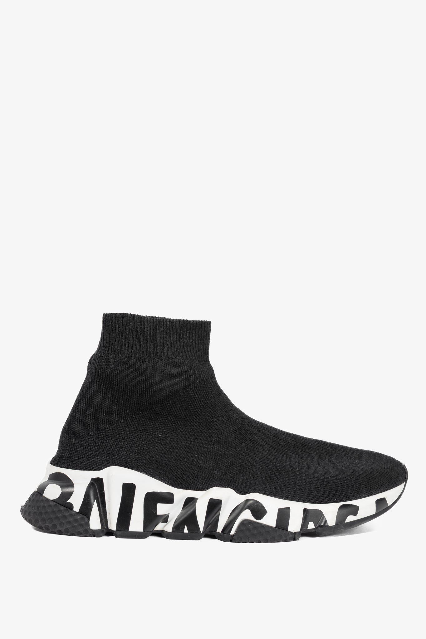 Balenciaga Speed Black & White Graffiti Knit Sock Sneakers