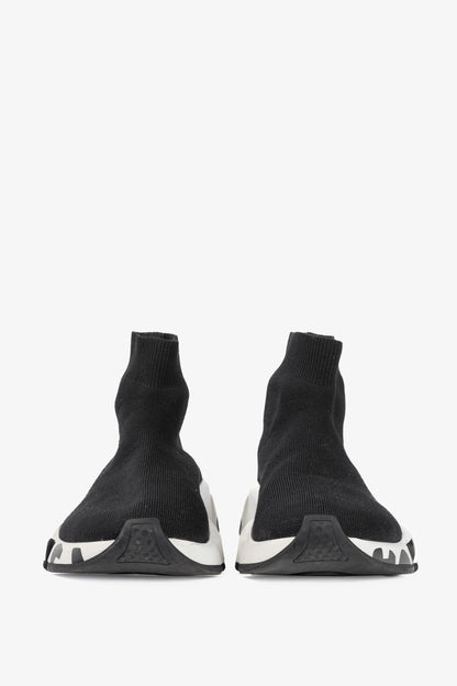Balenciaga Speed Black & White Graffiti Knit Sock Sneakers
