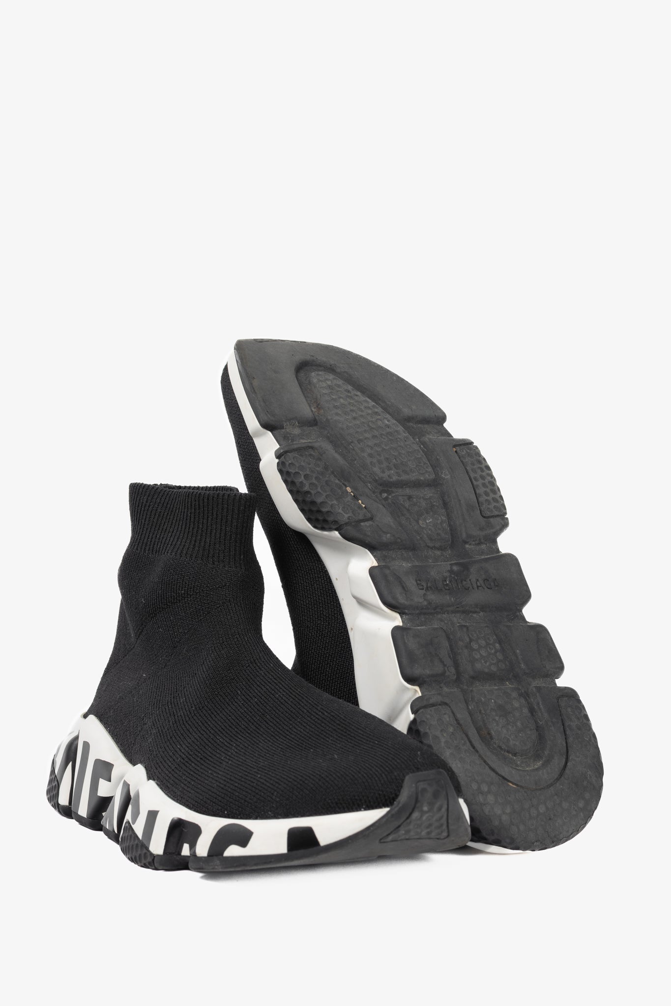 Balenciaga Speed Black & White Graffiti Knit Sock Sneakers