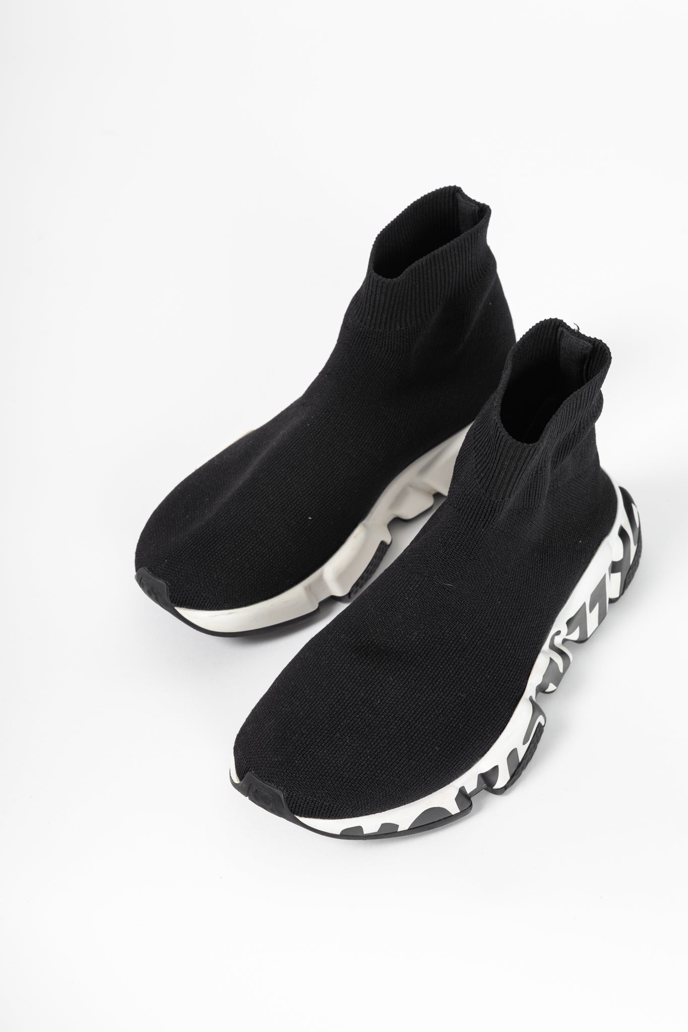 Balenciaga Speed Black & White Graffiti Knit Sock Sneakers