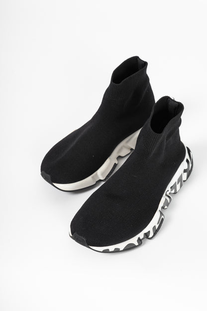 Balenciaga Speed Black & White Graffiti Knit Sock Sneakers