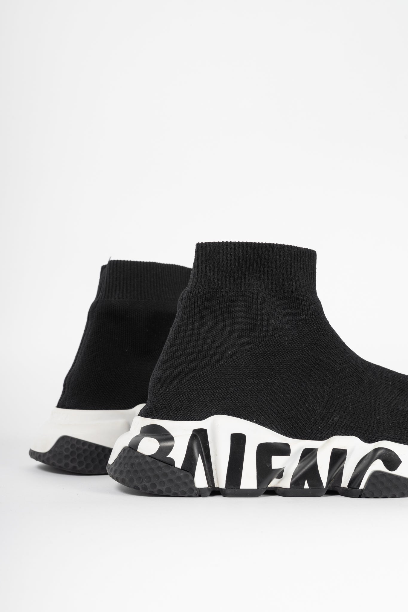 Balenciaga Speed Black & White Graffiti Knit Sock Sneakers