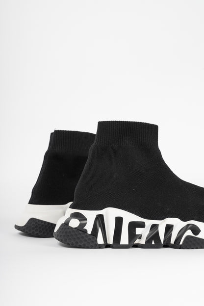 Balenciaga Speed Black & White Graffiti Knit Sock Sneakers